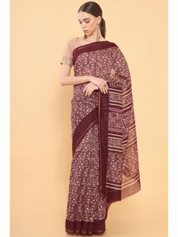 Soch - Women Red Chanderi Printed Saree with Unstitched Blouse