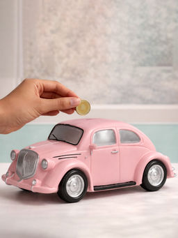 Aarvi Decor - Ceramic Pink Vintage Piggy Bank Car Decor Figurine