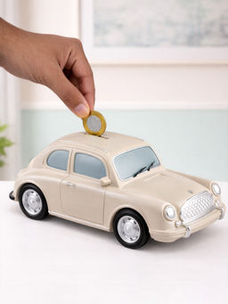 Aarvi Decor - Ceramic Beige Vintage Piggy Bank Car Decor Figurine