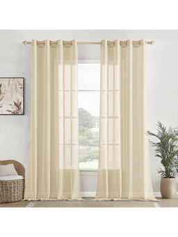 HOMEMONDE - Beige Cotton Opaque Textured Light Filtering Curtains (Pack of 2)