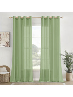 HOMEMONDE - Green Cotton Opaque Textured Light Filtering Curtains (Pack of 2)