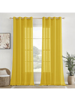 HOMEMONDE - Yellow Cotton Opaque Textured Light Filtering Curtains (Pack of 2)