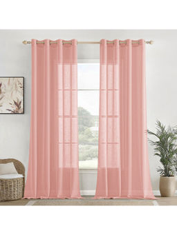 HOMEMONDE - Pink Cotton Opaque Textured Light Filtering Curtains (Pack of 2)