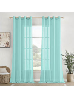 HOMEMONDE - Turquoise Cotton Opaque Textured Light Filtering Curtains (Pack of 2)