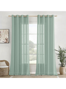 HOMEMONDE - Silver Cotton Opaque Textured Light Filtering Curtains (Pack of 2)