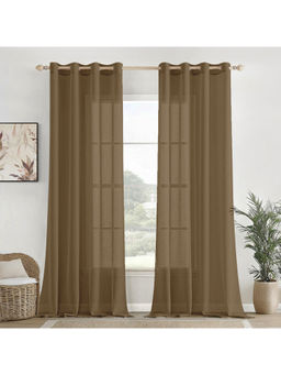 HOMEMONDE - Brown Cotton Opaque Textured Light Filtering Curtains (Pack of 2)