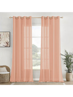 HOMEMONDE - Peach Cotton Opaque Textured Light Filtering Curtains (Pack of 2)