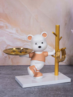 Aarvi Decor - Ceramic Peach Bear Butler Figurine