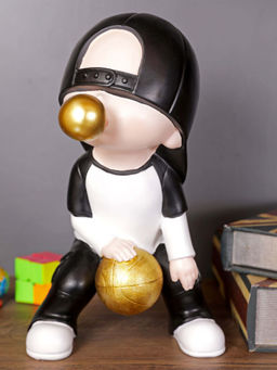 Aarvi Decor - White Ceramic Gold Basketball Goalkeeper Figurine