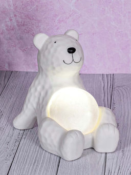 Aarvi Decor - Ceramic White Chargeable Lamp Dreaming Bear Figurine