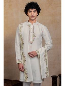 HILO DESIGN - Symphony White Silk Embroidered Kurta