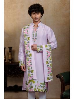 HILO DESIGN - Taruni Hamsa Lavender Silk Embroidered Kurta