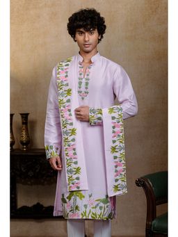 HILO DESIGN - Taruni Hamsa Lavender Silk Embroidered Kurta with Dupatta