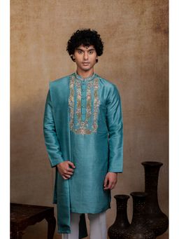 HILO DESIGN - Paisley Zari Green Zari Silk Embroidered Kurta with Dupatta
