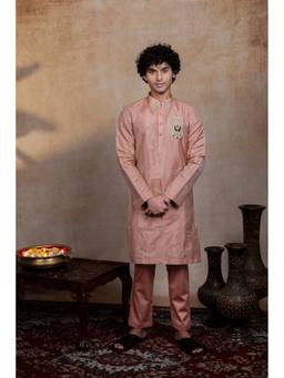 HILO DESIGN - Balaji Ratna Brown Semi Pattu Silk Embroidered Kurta