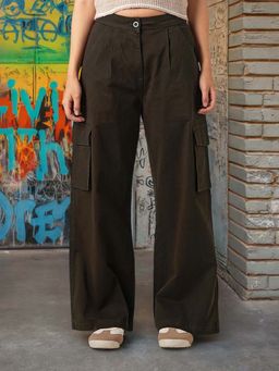 Bewakoof - Womens Chocolate Brown Baggy Oversized Cargo Casual Pants