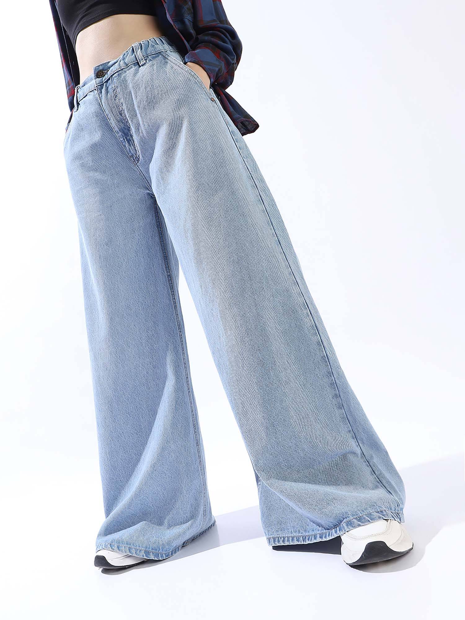 Women Washed Wide Leg Jeans