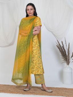 Akiso - Yellow and Green Tie & Dye Linaria Dupatta