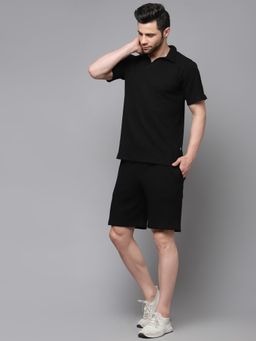 RIGO - Men Black Waffle Knit Half Sleeves Co-Ord (Set of 2)