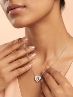 925 SILLER - 925 Pure Silver White Double Heart Radiance Necklace