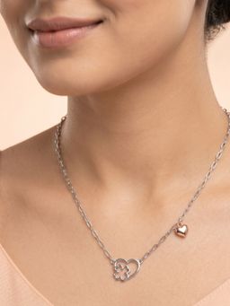 925 SILLER - 925 Pure Silver Rose Gold Lucky Heart Charm Necklace