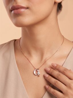 925 SILLER - 925 Pure Silver White Glow Crescent Charm Necklace