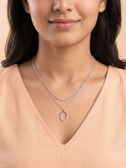 925 SILLER - 925 Pure Silver White Dual Layer Oval Grace Necklace