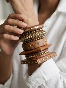 Mitali Jain - Brown Handcrafted Wood Bangle Stack - Pack of 6 (2.4)