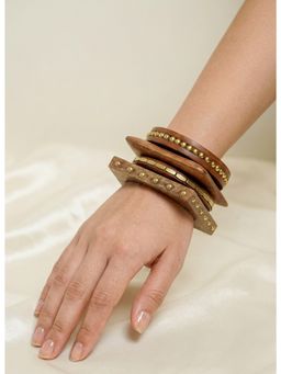Mitali Jain - Brown Mira Wood Bangle Stack - Pack of 4 (2.4)