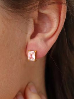 Mitali Jain - White Emerald Cut Cz Solitaire Stud Earrings