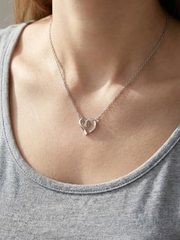 Silberry - 925 Sterling Silver White Heart Link Necklace