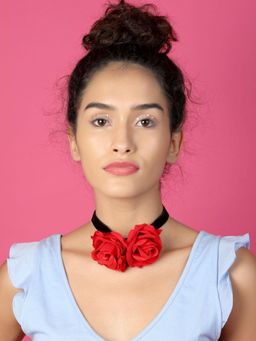 Odette - Women Red Double Rose Embellished Neckpiece
