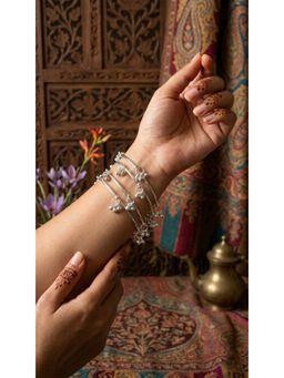 NVR - Women Set of 8 Traditional Stylish Ghungroo Silver Plated Kashmiri Bangles
