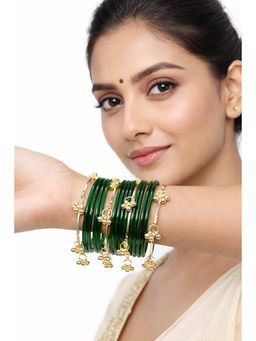NVR - Women Trendy 24 Green with 8 Kashmiri Bangles Ghungroo Charms