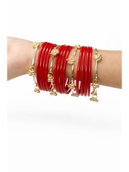 NVR - Women Trendy 24 Red with 8 Kashmiri Bangles Ghungroo Charms