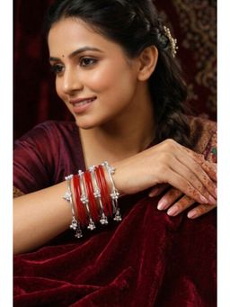 NVR - Women Trendy 12 Red with 8 Kashmiri Bangles Ghungroo Charms