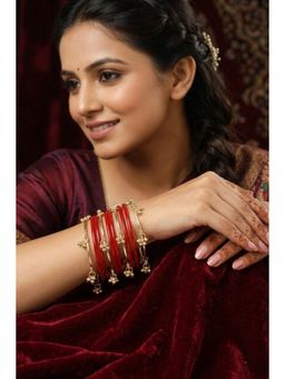 NVR - Women Trendy 12 Red with 8 Kashmiri Bangles Ghungroo Charms