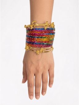 NVR - Women 12 Multi-Color with 4 Gold Plated Kashmiri Bangles Ghungroo Charms