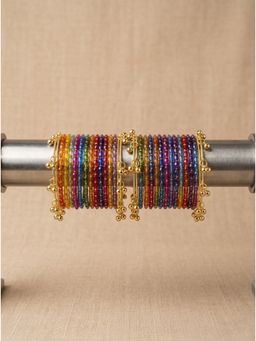NVR - Women 24 Multi-Color with 8 Gold Plated Kashmiri Bangles Ghungroo Charms