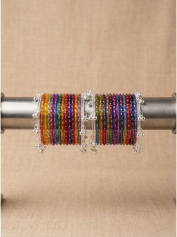 NVR - Women 24 Multi-Color with 8 Silver Plated Kashmiri Bangles Ghungroo Charms