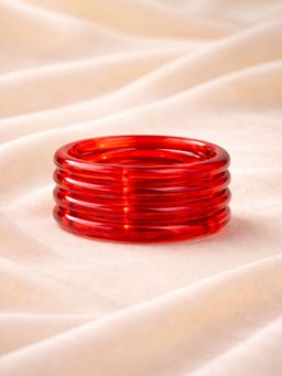 NVR - Women Trendy 4 Red Crystal Glass Transparent Jelly Bangles