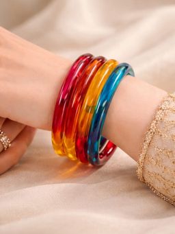 NVR - Women Multi-Color Trendy 4 Crystal Glass Transparent Jelly Bangles