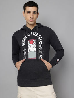 Free Authority - Grey Demon Slayer Typography Regular Fit Hoodie