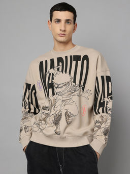 Free Authority - Beige Naruto Graphic Oversize Sweatshirt
