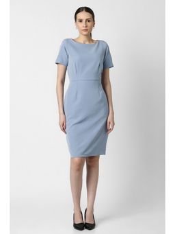 Van Heusen - Women Light Blue Solid Knee Length Formal Dress