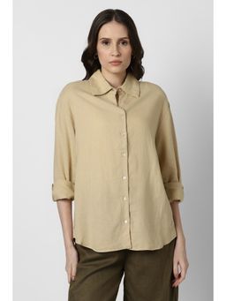Van Heusen - Women Beige Solid Long Sleeves Casual Shirt