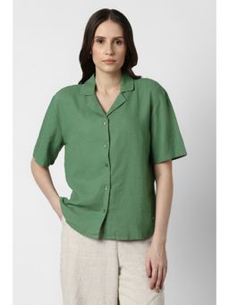 Van Heusen - Women Green Solid Short Sleeves Casual Shirt