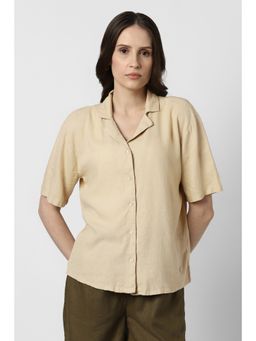 Van Heusen - Women Beige Solid Short Sleeves Casual Shirt