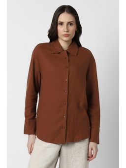 Van Heusen - Women Brown Solid Long Sleeves Casual Shirt