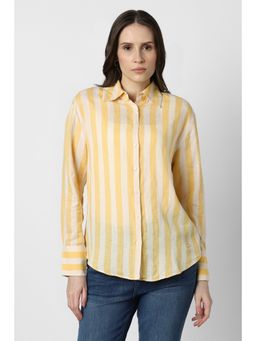 Van Heusen - Women Yellow Stripe Long Sleeves Casual Shirt